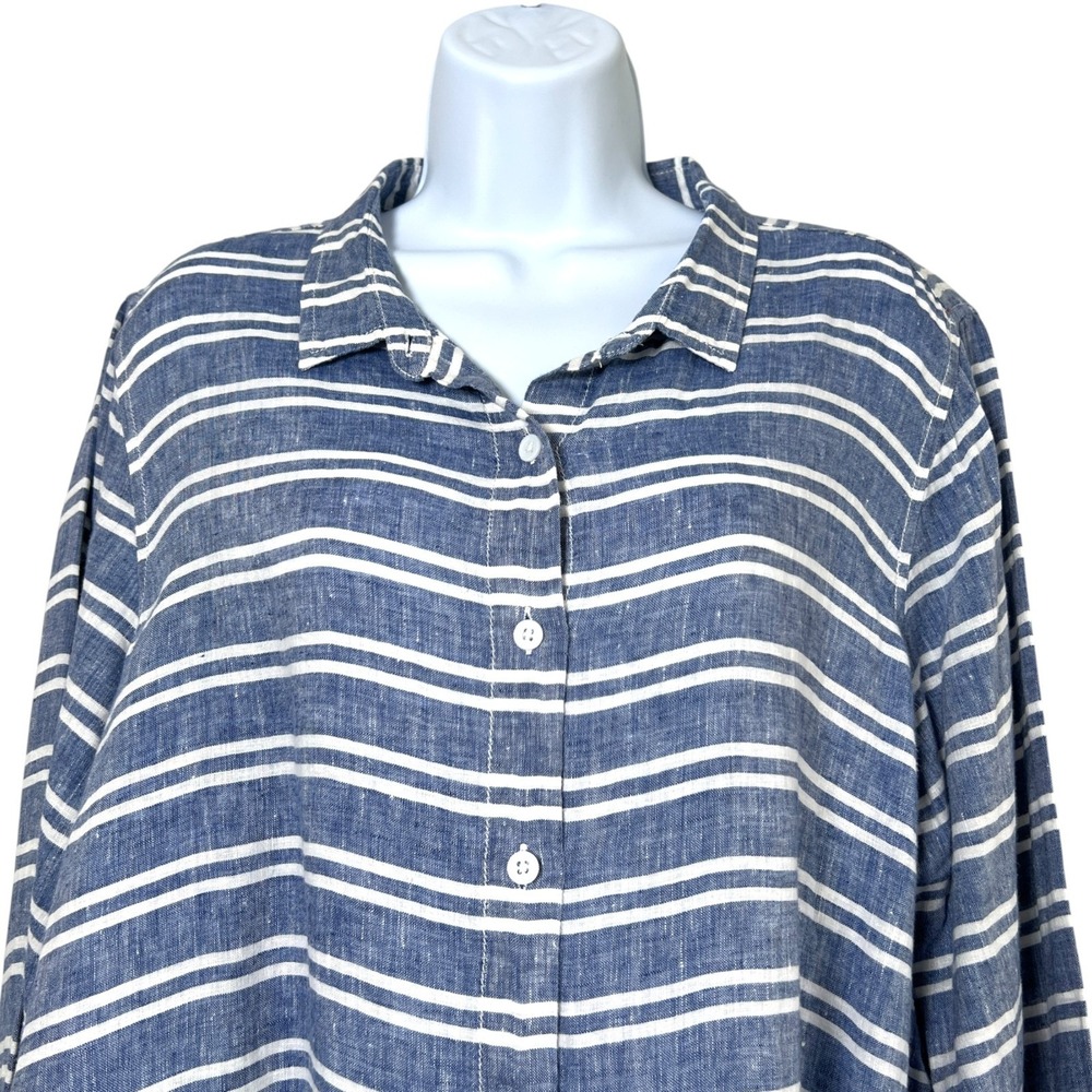 Garnet Hill Womens Easy Linen Tunic‎ Striped Size Medium Coastal Oversized Work - Picture 2 of 8